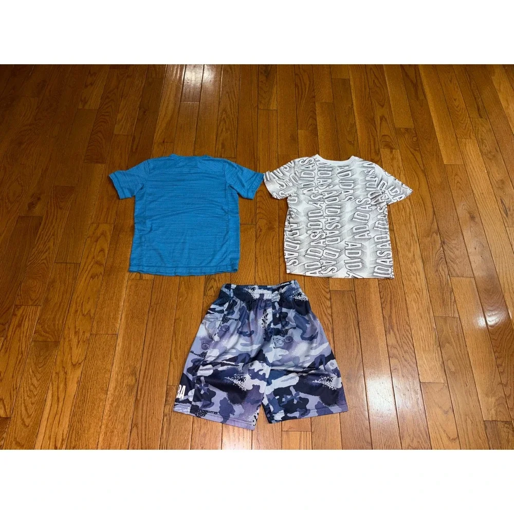 Bundle 3 Nike Adidas NBA Kids S Activewear Bundle Blue Camo Logo Shirts Shorts